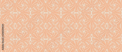 Seamless art deco style pattern featuring elegant soft peach ginkgo leaf shapes on ivory background