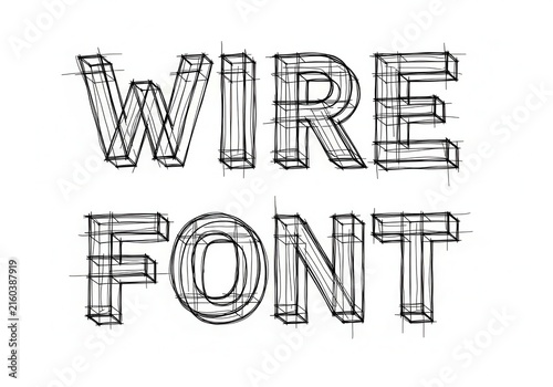 Wireframe Font Text Design With Hand Drawn Geometric Letter Structure