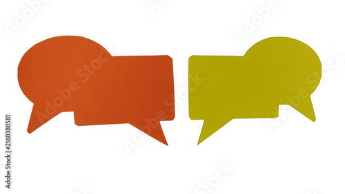 Orange and yellow speech bubbles representing communication and dialogue concept isolated on transparent background