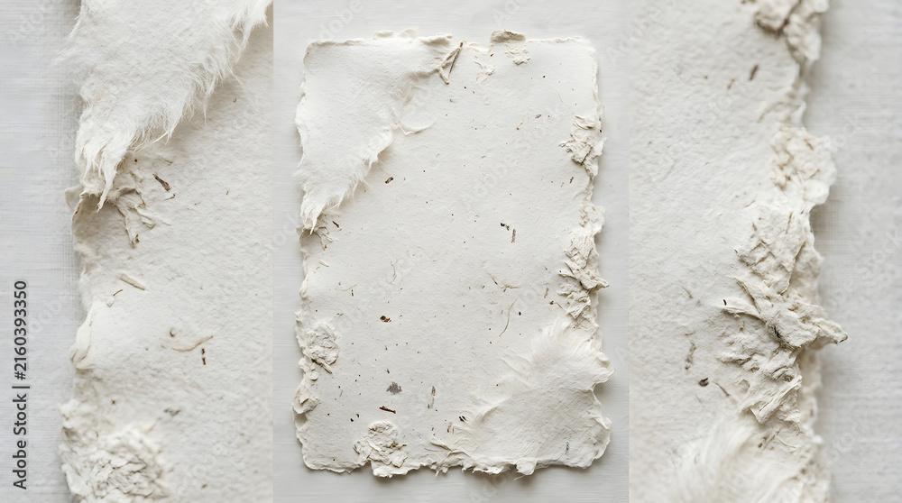 Naklejka premium Craftsmanship Concept Handmade Paper Sheet with Deckle Edge Isolated View on a transparent background