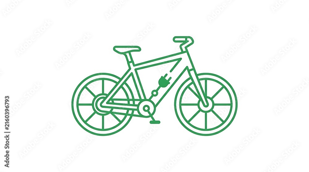Fototapeta premium Minimalist Green Line Art Electric Bicycle Vector Logo Icon