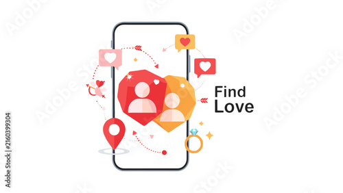 Dating App Concept with Digital Icons on Smartphone Screen
