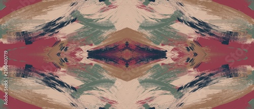 Abstract oil painting featuring expressive brushstrokes with maroon and earth tone colors in symmetric composition
