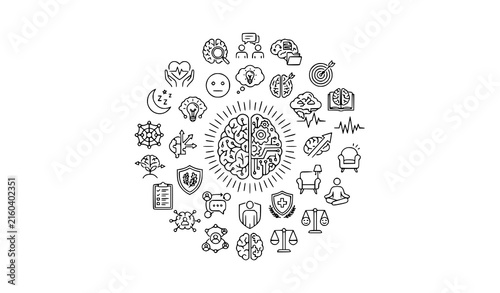 Modern Psychology Editable Outline Icons for Cognition Therapy Emotions Stress Motivation and Wellbeing