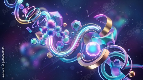 Abstract Colorful Space Background with Glowing Stars, Bright Spheres, Sparkles and Vibrant Light Effects for Festive Night Wallpaper Design