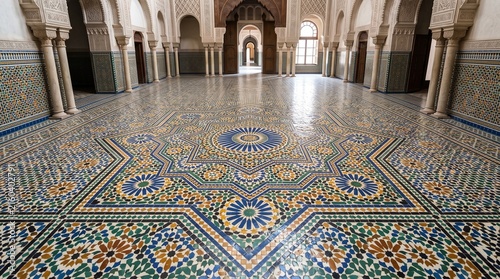 Ornate Istanbul Mosque Interior with Intricate Mosaic Tiles, Persian Patterns, Oriental Architecture, Decorative Ceiling, Antique Carpet and Islamic Art Details