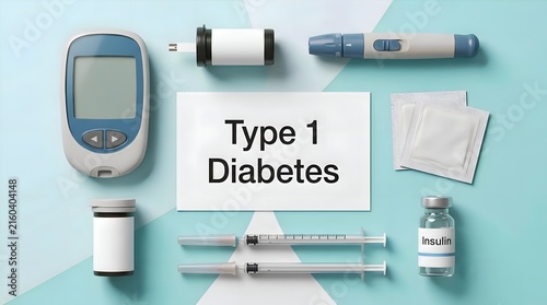 Type 1 Diabetes Card with Medical Blood Glucose Monitoring Test Equipment