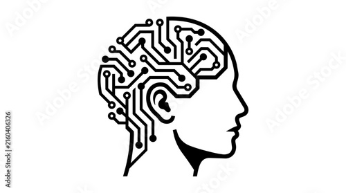 Minimalist human brain circuit line art icon for technology and innovation concepts