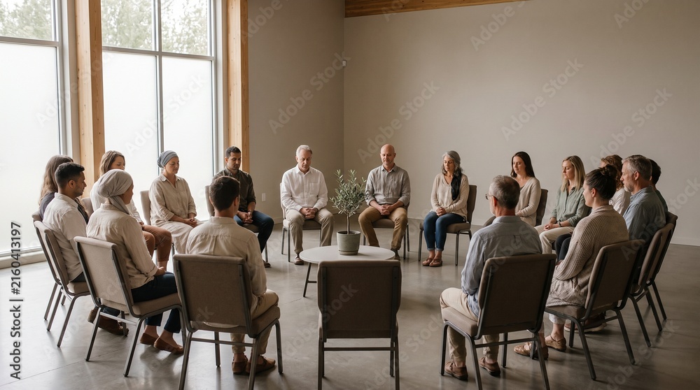 Obraz premium Multi-Faith Interfaith Gathering: Shared Silence and Respect