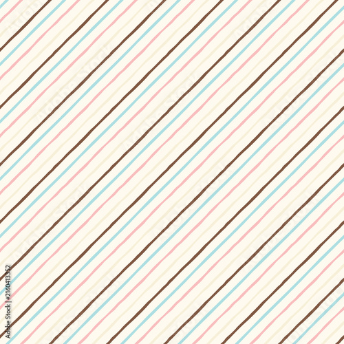 Принти на полотні Hand drawn diagonal stripe pattern in pastel blue, pink, cream and brown on off-white