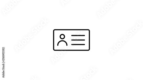 Minimalist id card icon animation on white background showing profile avatar and text lines in clean line art style