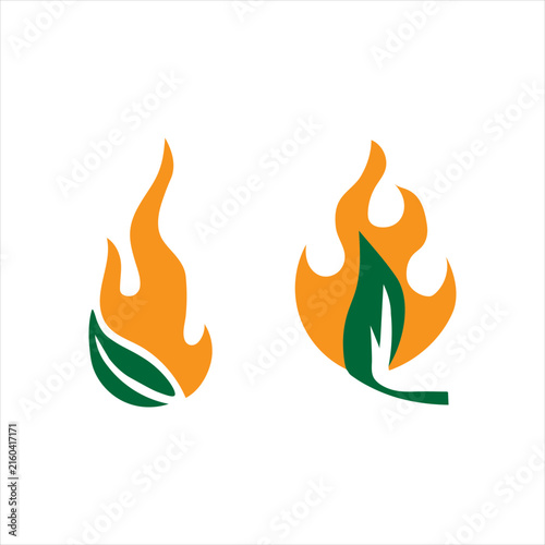 abstract green and orange flame leaf logo icon -modern nature and fire symbol vector design