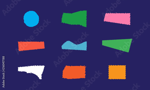 colorful abstract brush stroke shapes with textured rough painted edges on dark background