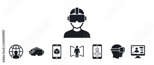 Virtual Reality Headset and Metaverse Technology Icon Set