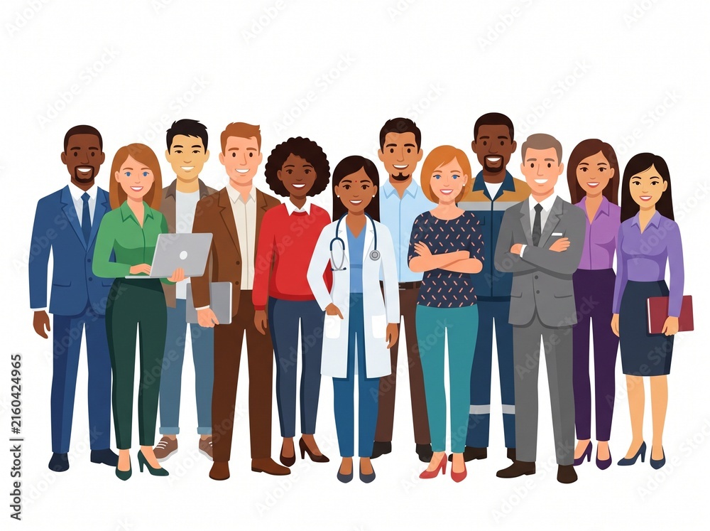 Fototapeta premium Business team of professional colleagues standing together in corporate and medical roles.