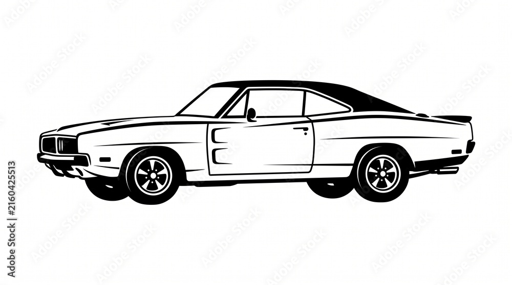 Naklejka premium Vintage classic muscle car silhouette. Vintage car silhouette isolated on white background.