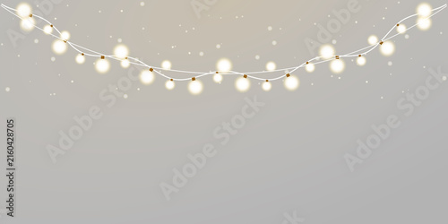 White light string garland glowing bulbs overlay for holiday festive decoration.