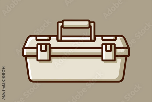 Classic heavy duty toolbox with dual latches and a top handle, presented in a clean flat design with bold outlines.