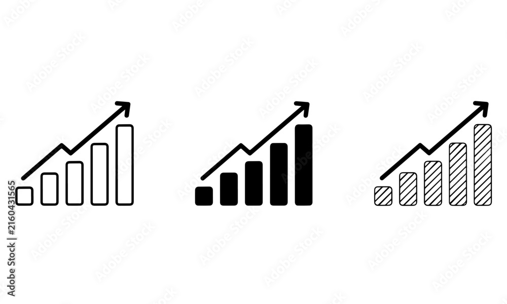 Fototapeta premium Business Growth Bar Chart Icon Set with Upward Arrow Vector Collection