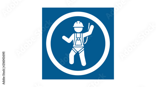 Fall protection safety sign with harness icon.