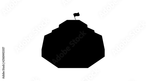 Black mountain peak with flag vector illustration isolated on white
