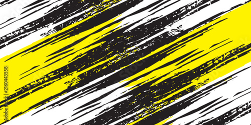 Yellow, black, and white abstract grunge stripe background for racing livery, wrap, or jersey design.