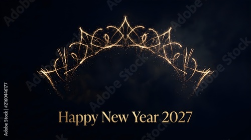 2027 text. Sparkling typographic lettering. Merry greetings.
