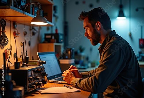 Long Distance Amateur Radio Operator Communicating with Antenna Device Enthusiast
