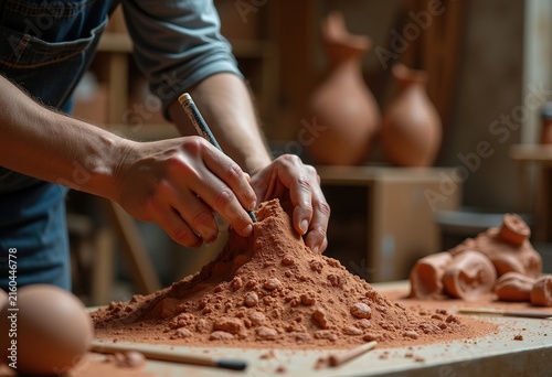 Sculptor Crafting Clay into Abstract Masterpiece Sculpture Studio Firing Artistic Passion
