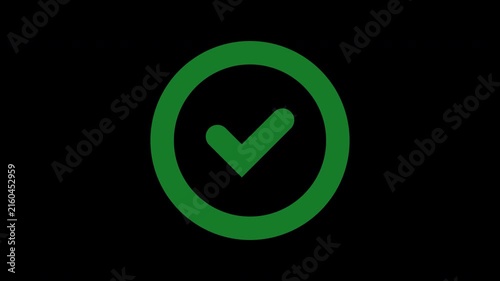 Checkmark icon animation. Green check mark symbol on a black background.