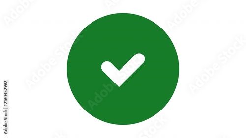 Checkmark icon animation Green check mark symbol in a circle on white background.