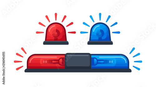 Vibrant police siren vector illustration featuring bright red and blue emergency lights for graphic design projects