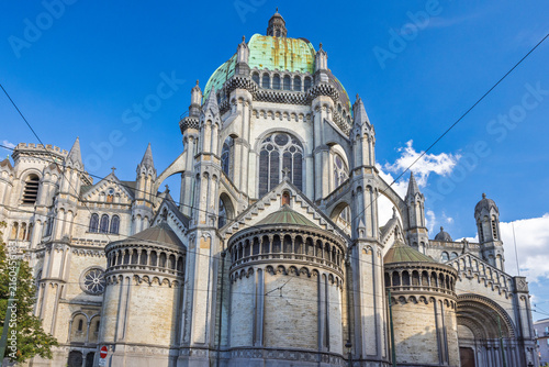 City of Brussels in Belgium, Europe. the Royal Church of Saint Mary of Schaerbeek with Green Dome Under Clear Blue Sky, Majestic Architecture, Historic Landmark