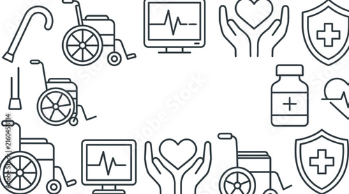 Healthcare medical line icon border for disability and wellness concepts
