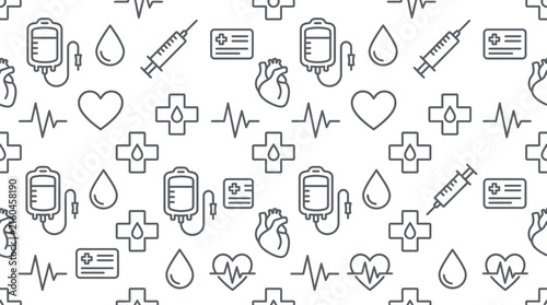 Seamless medical line icon pattern for healthcare and wellness design