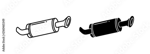 Bild auf Leinwand Car Exhaust Muffler Icons, Black and White Vector Silhouettes for Automotive Rep