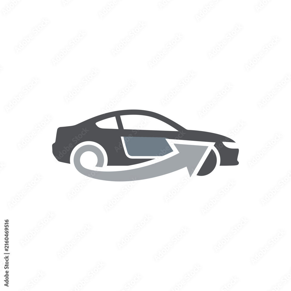 Fototapeta premium Car profile icon with performance arrow.