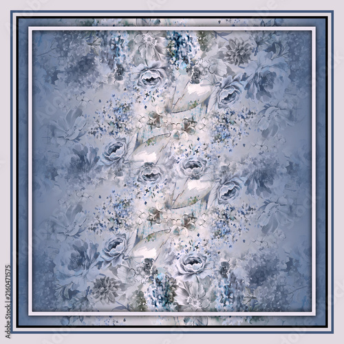 Bild auf Leinwand Luxurious Silk Scarf and Shawl Design, Elegant Pattern for Modern Women Fashion