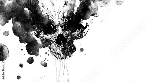 Ink skull illustration on white background artistic design concept
