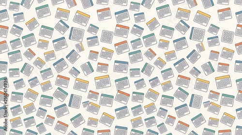 Repeating pattern of small wall calendars on white background.