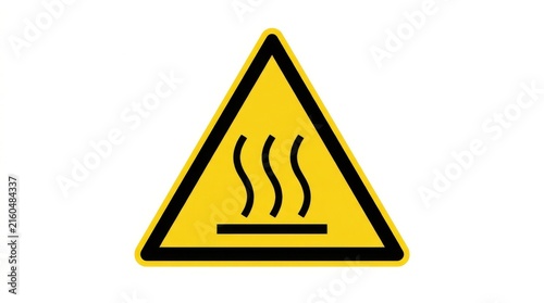 Hot surface warning sign with black wavy lines on a yellow background caution hazard temperature heat danger alert symbol