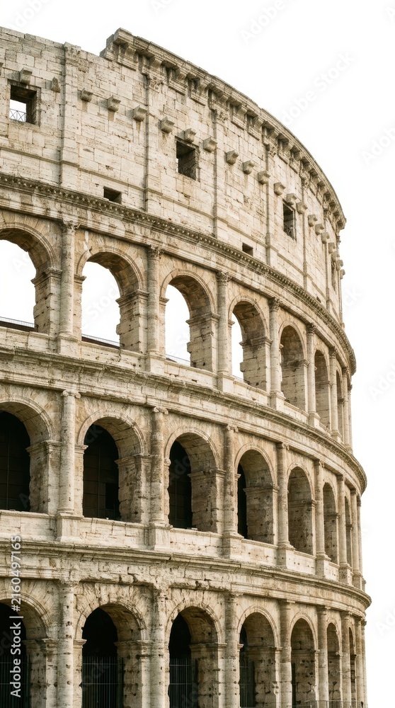 Obraz premium Ancient Roman amphitheater exterior architecture with arches and stone pillars