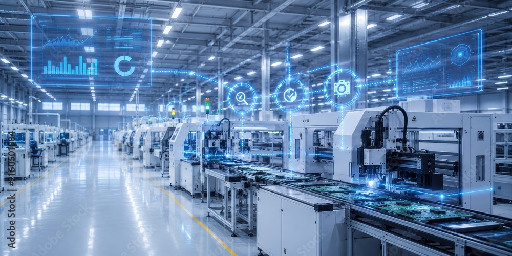 Fototapeta premium Smart Electronics Factory with AI Quality Inspection Across Production Line