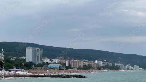 People resting on the beach of golden sands in Bulgaria