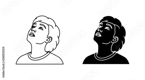 Obraz na plátne Person Looking Up Vector Icons, Hopeful Gaze, Contemplative Expression, Black an