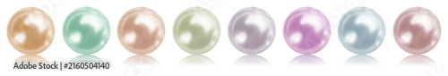 Colorful natural pearls. Collection on white background