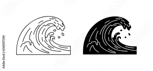 Photography Ocean Wave Icons, Black and White Sea Swell Graphics, Surfing and Coastal Design