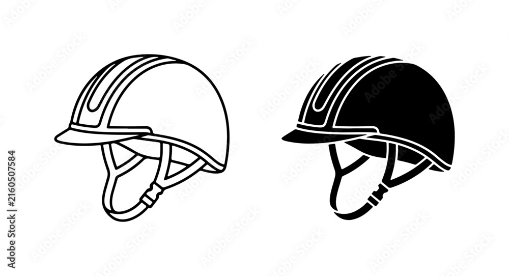 Fototapeta premium Equestrian Riding Helmets, Safety Gear Vector Icons, Horseback Riding Protection Accessories