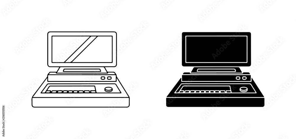 Fototapeta premium Retro Computer Icons, Vintage Desktop PC Graphics, Old Technology Vector Set