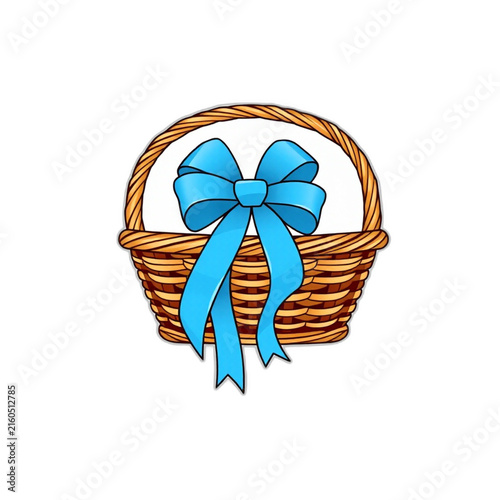 Baby gift basket icon in wicker brown and blue for shower gifts, isolated vector, clean edges, no shadows, transparent background
